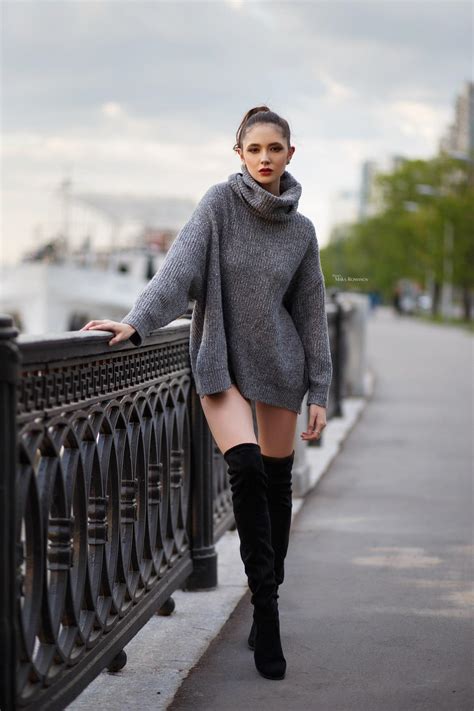 Maxim Romanov, Disha Shemetova, women, bottomless, thigh high boots
