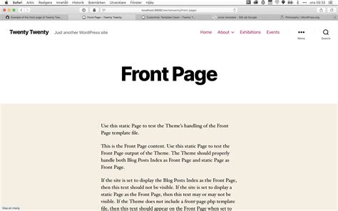 Example of the front page of Twenty Twenty theme not using cover