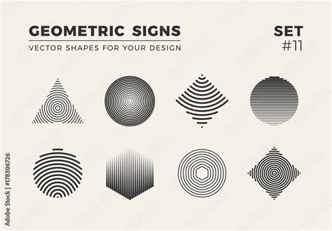 Set of eight minimalistic shapes. Stylish vector logo emblems for Your design. Simple creative ...