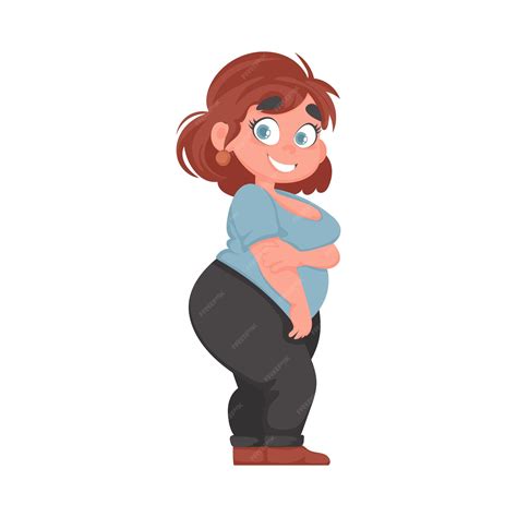 Premium Vector | Fat woman posing and smiling cute overweight girl body