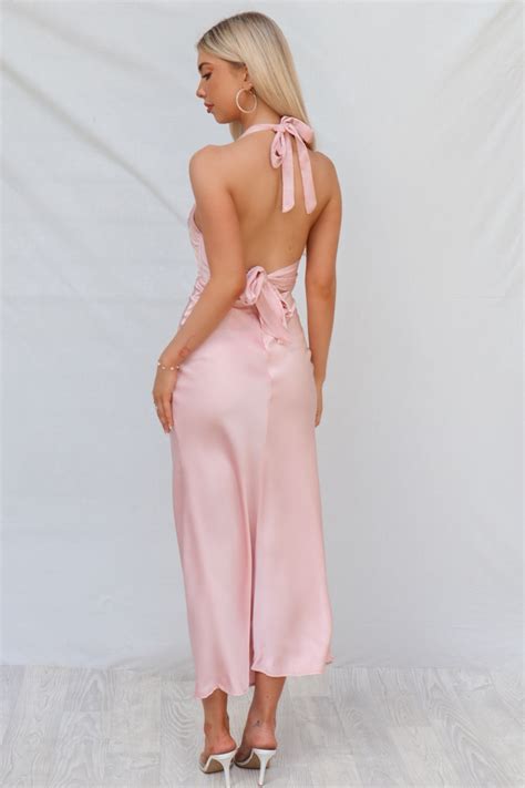 Bella Formal Gown - Baby Pink Satin Liquid V Neck Sexy Formal Dress
