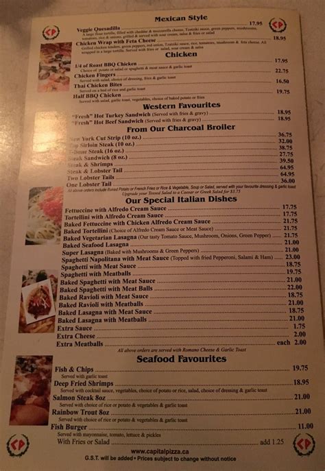 Menu at Capital Pizza steakhouse, Edmonton, 144 Ave NW