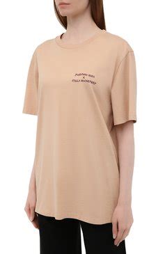 Женская бежевая хлопковая футболка STELLA MCCARTNEY купить в интернет ...