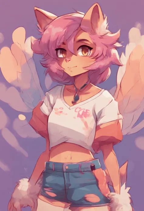 furry, cute femboy wearing a short sleeve t-shirt and panties - SeaArt AI