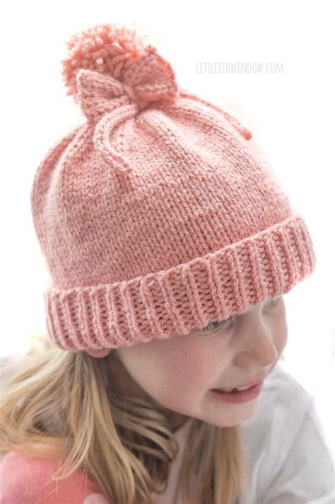 Pom Pom Bow Hat Knitting Pattern - Little Red Window