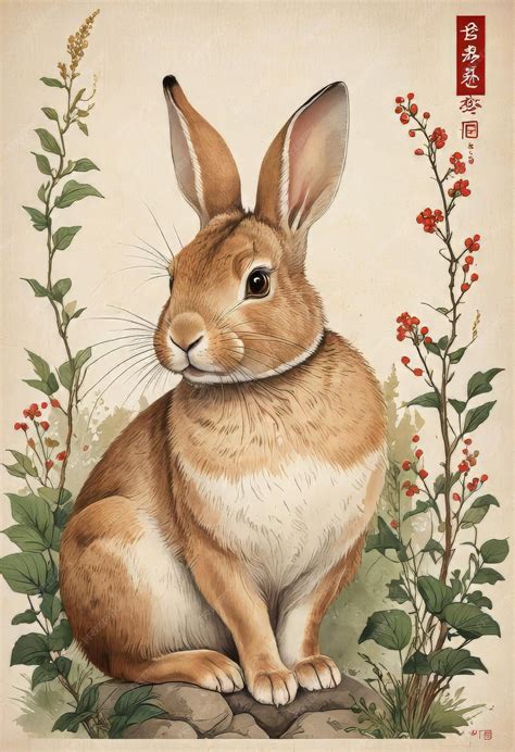 Premium Photo | Japanese style rabbit drawing Japanese rabbit painting