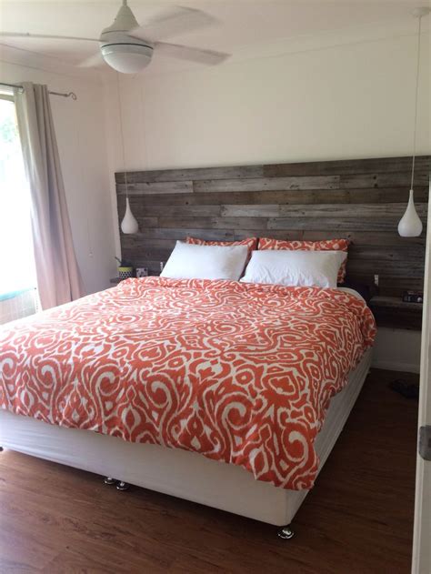 DIY Homemade recycled timber bedhead with floating bedsides & bedside ...