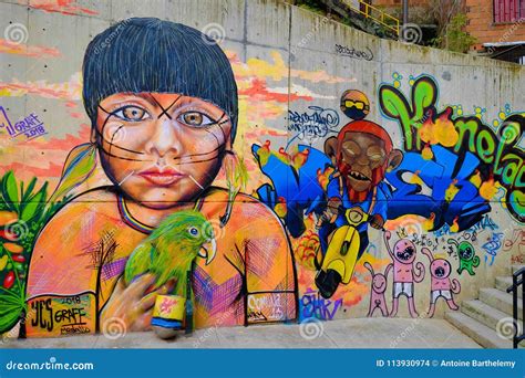 Typical Graffiti in Comuna 13, Medellin Editorial Stock Image - Image ...