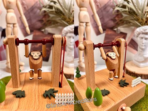 rotatable monkey  box monkey  horizontal bar wood etsy