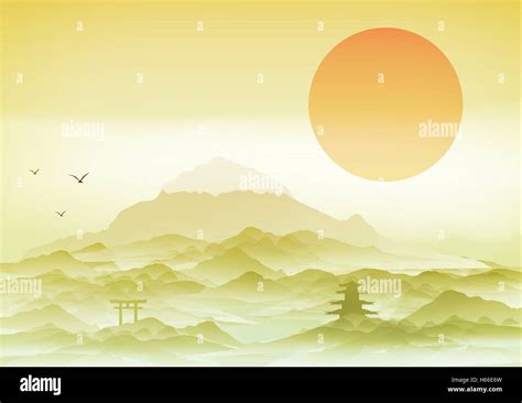 japanese landscape background  mountains  arch vector