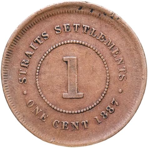 Монета стрейтс Сетлментс 1 цент (cent) 1887 стоимостью 960 руб.