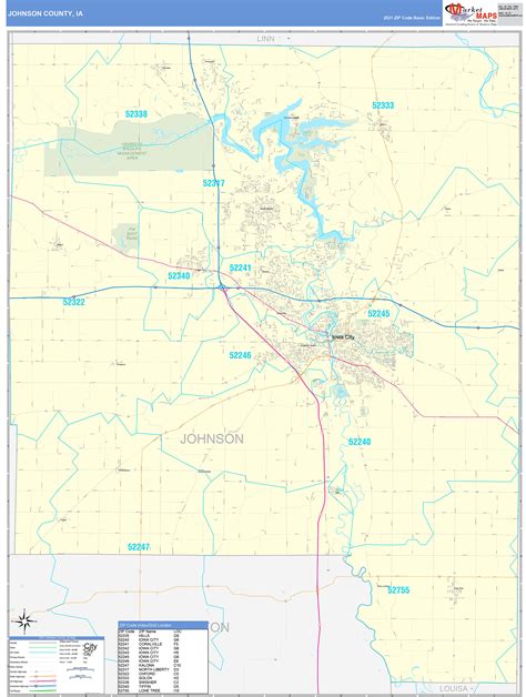 Johnson County, IA Zip Code Wall Map Basic Style by MarketMAPS