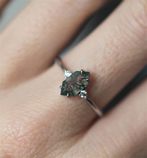 Moss Agate & Diamond Engagement Ring Unique Mossy Ring - Etsy