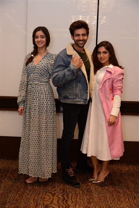 Kartik Aaryan, Ananya Panday And Bhumi Pednekar At Press Conference ...