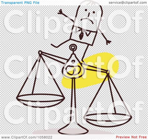 Royalty-Free Vector Clip Art Illustration of a Stick Businessman Standing On An Unbalanced Scale ...