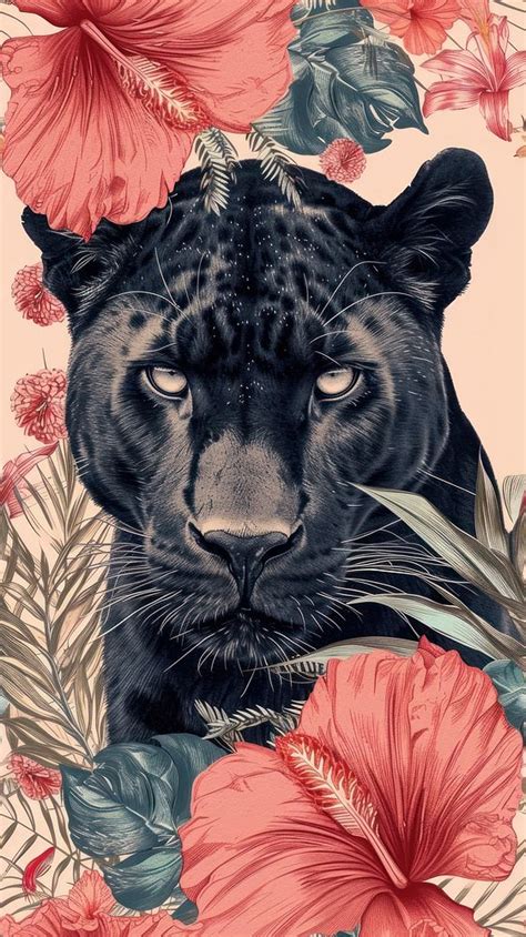 Realistic vintage drawing panther flower | Premium Photo Illustration ...