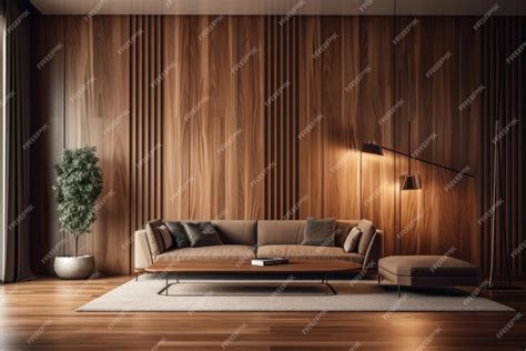 Premium Photo | Interior of a contemporary living room with wooden wall ...