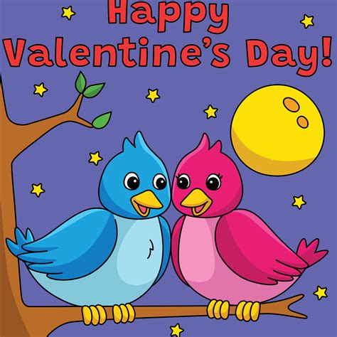 Happy Valentines Day Love Birds Colored Cartoon 15529386 Vector Art at