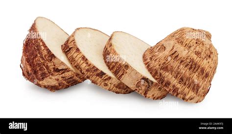 fresh taro root isolated  white background stock photo alamy