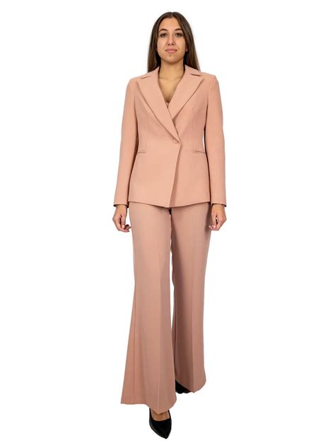 Tailleur Donna Completo Giacca E Pantalone Over Flaire Crepe