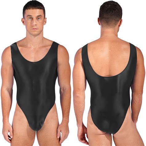 Swimming Suit for Mens One Piece High Cut Sleeveless Leotard Bodysuit