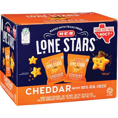 H-E-B Cheddar Lone Stars Baked Snack Crackers 1 oz Bags - Texas-Size