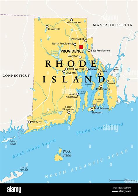 Rhode Island, political map with the capital Providence. State of Rhode ...