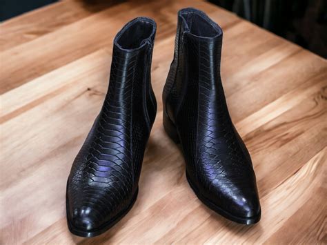 Handmade Men's Black Python Leather Boots FASHION Designer BOOT Stylish ...