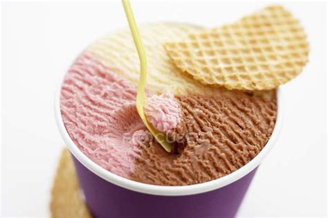 neapolitan ice cream delicious sundae stock photo