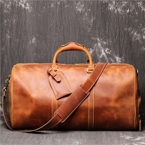 Suitcase Duffle Bag Men Leather Weekend Bag Leather Holdall Overnight