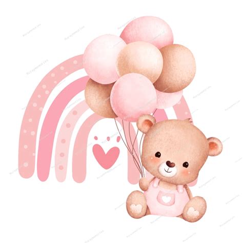 Teddy Bear Pink Balloons & Rainbow PNG, Teddybear Clipart, Bear Baby ...