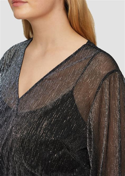 Long mesh dress with sparkly thread and a smocked detail - black | s.Oliver
