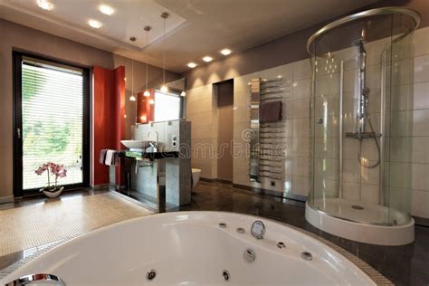 Luxury Bathroom with Bath and Shower Stock Image - Image of bathtub ...