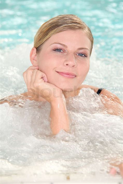 woman relaxing  jacuzzi stock image colourbox