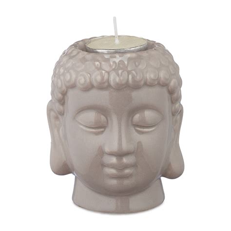 Relaxdays Porte-bougie, pour bougie chauffe-plat, tête de bouddha