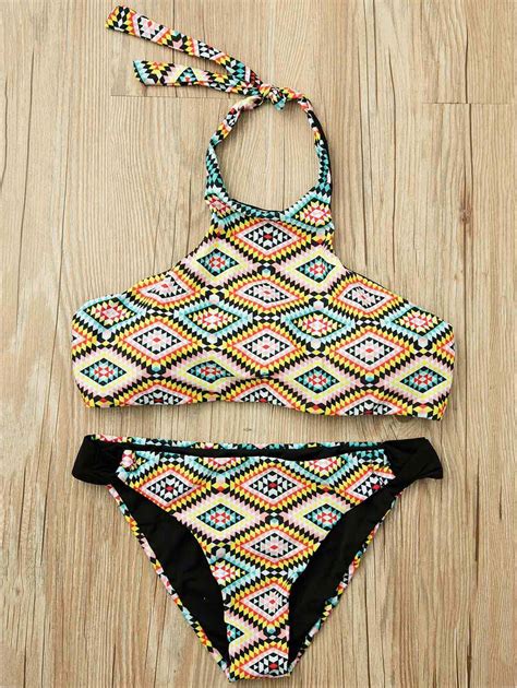 [41% OFF] 2022 Sexy Halter Sleeveless Colored Geometric Pattern Women's