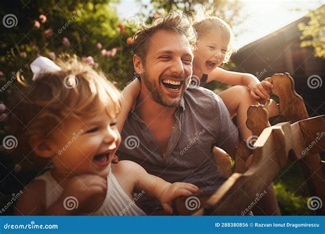 Happy Dad Engaged in Playful Activities with His Children. they are All ...