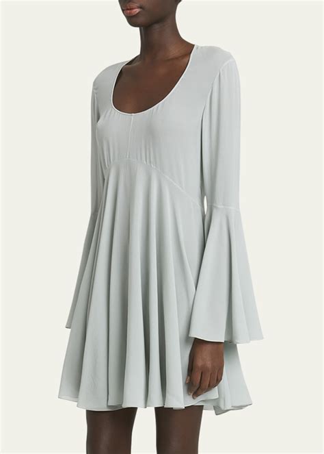 Chloe Bell-Sleeve Silk Georgette Mini Dress - Bergdorf Goodman