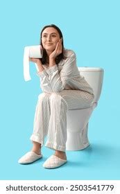young girl sitting  toilet royalty  images stock