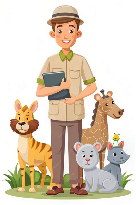 Flat Style Vector Illustration of a Zoologist Character | Premium AI