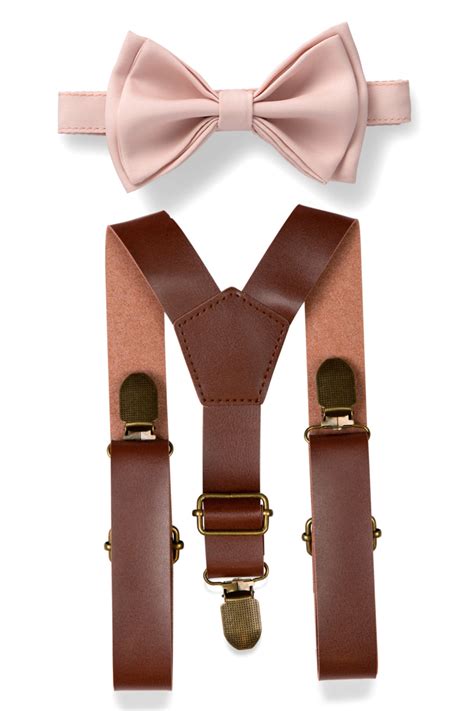 Brown Leather Suspenders & Blush Bow Tie - Baby to Adult Sizes– Armoniia