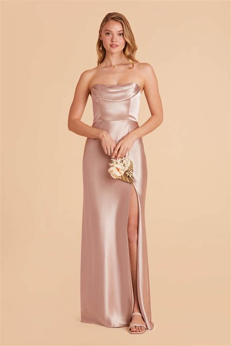 Mia Shiny Satin Dress in Taupe | Birdy Grey