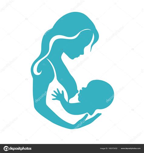 Mother and baby silhouette during breastfeeding process vector — Stock