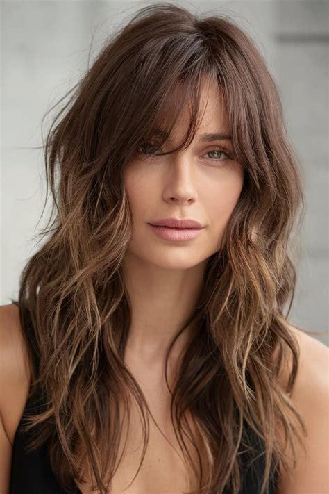Upcoming trends will add layers to long hair with curtain bangs 17