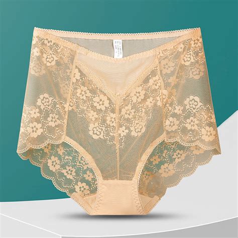 TIANZEN Seamless High Waisted Thong Panty With Lace Jacquard For Women