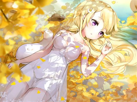Download wallpaper girl, cleavage, flower, long hair, dress, boobs