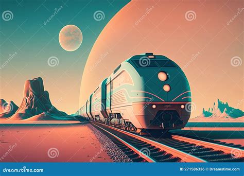 Retro Futuristic Train and Track in Pastel Colour Theme Stock Illustration - Illustration of ...