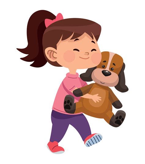 girl playing with stuffed dog 10528075 Vector Art at Vecteezy