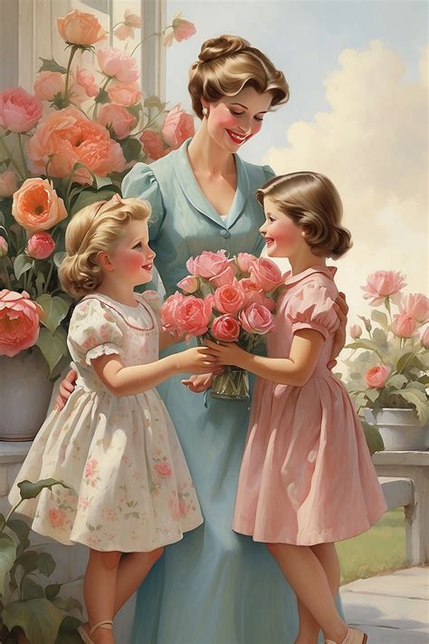 vintage mother  children art  stock photo public domain pictures