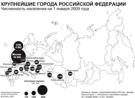 Города РФ с численностью населения более 500 тыс. жителей (карта ...